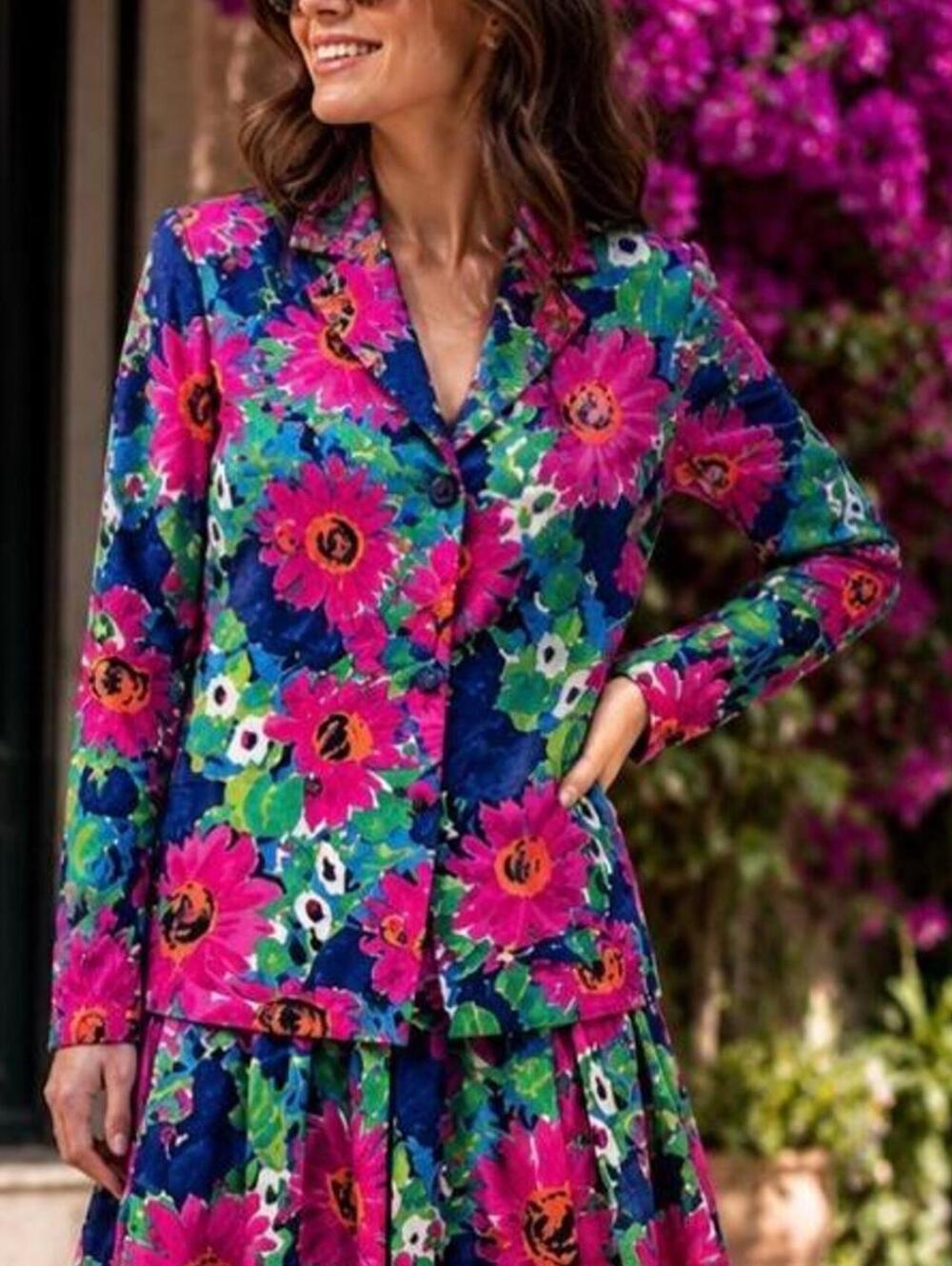 Ellen Figg Floral Blazer and Skirt Set Multi Size 10 Vintage